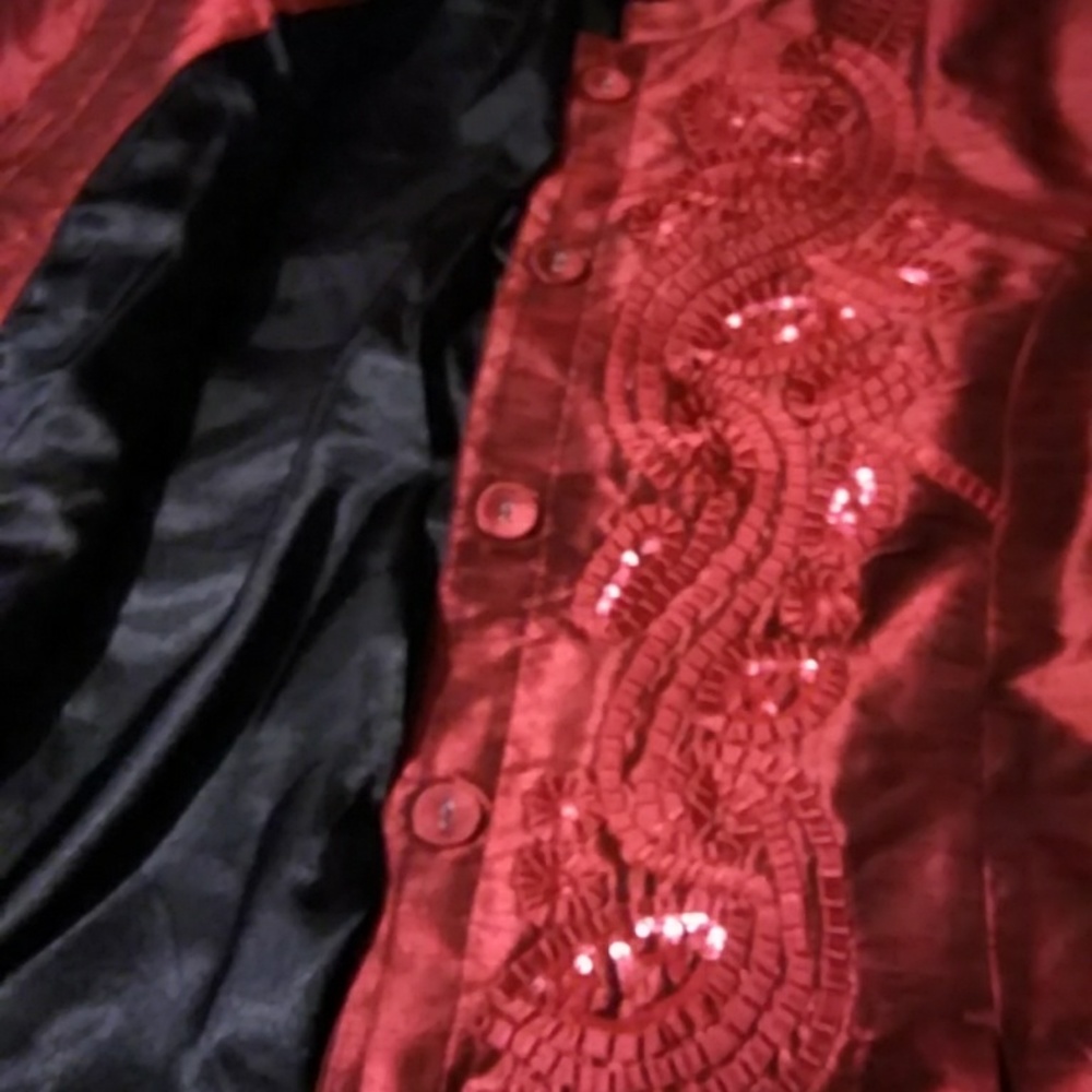 Chicos Red Sequinned Button Up Jacket - image 6